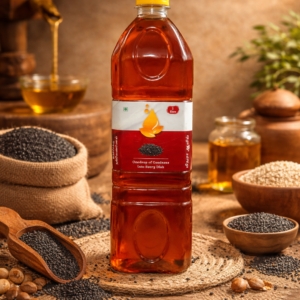 Cold pressed sesame oil bottle by Midhura Oils for cooking and oil bath